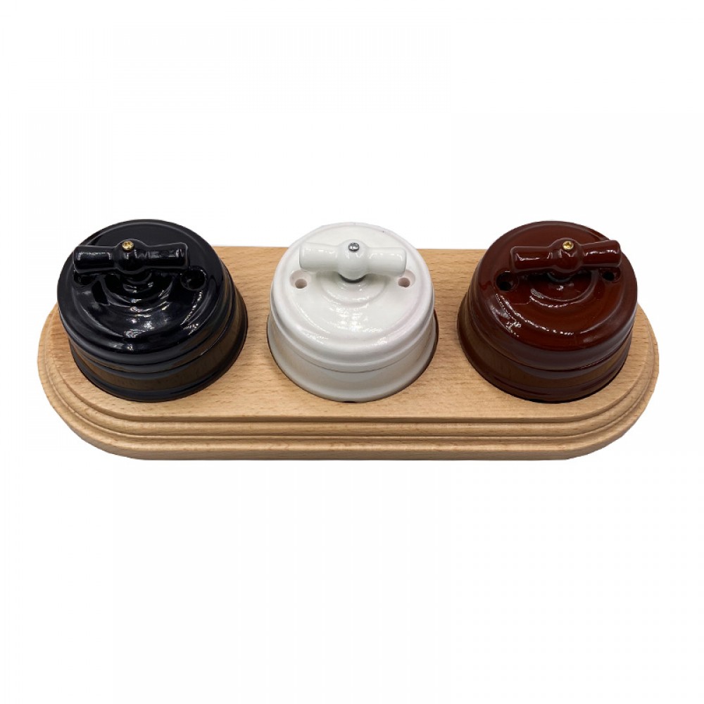 Three-Gang Wooden Socket Box made of Oak Premium
